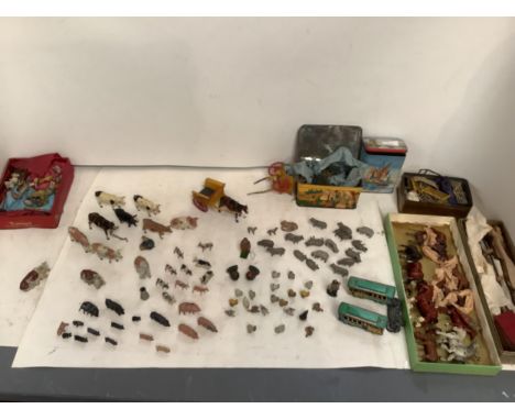 Quantity of Vintage Farmyard animals and toys, including BRITAINS LTD London 