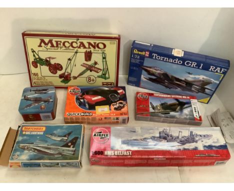 Airfix models, Bugatti Veyron, Supermarine Spitfire,  RAF Tornado, Special edition Meccano, etc 