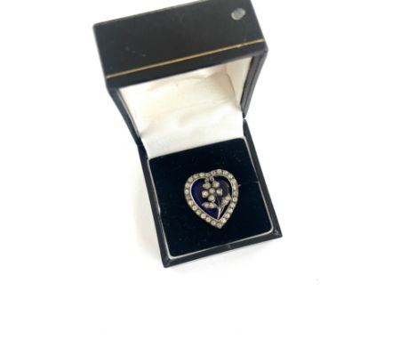 Superb vintage sterling silver, enamel and paste heart brooch 