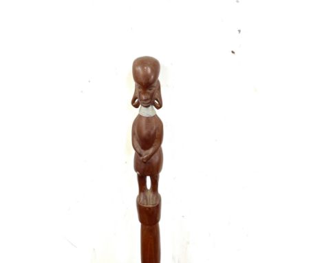 Vintage carved african tribal spear 35 inches long, damaged 
