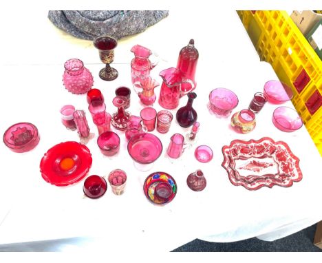 Large quantity of antique &amp; vintage cranberry glass 