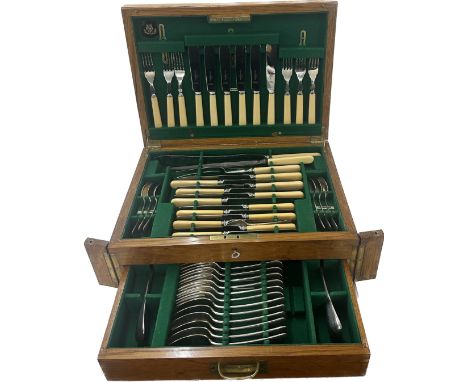 Vintage oak campaign cutlery set 