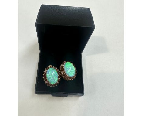 9ct gold opal and garnet earrings total weight 6.3 grams 