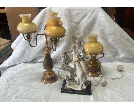 Two vintage lamps untested and a signed NAO ornament 