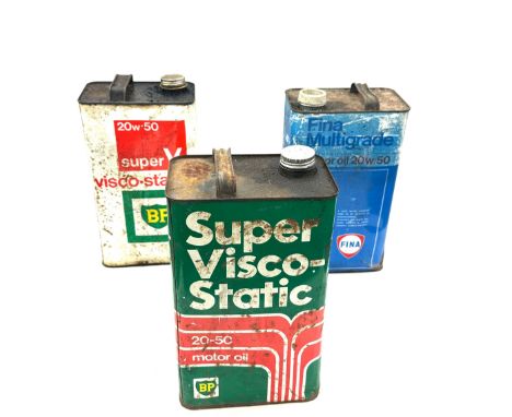 Three vintage oil cans includes fina multigrade, BP etc 