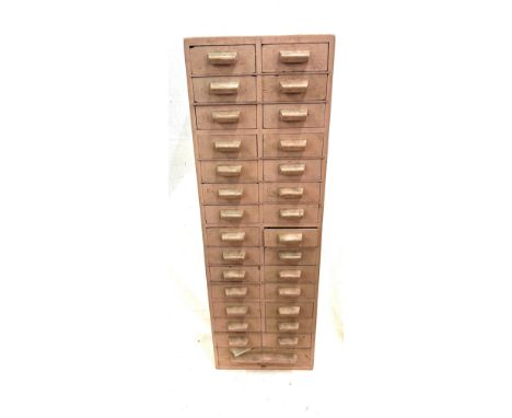 Vintage wooden 29 drawer chest with contents to include nails, chains, tacks, screws etc measures approx 28 inches tall by 6 