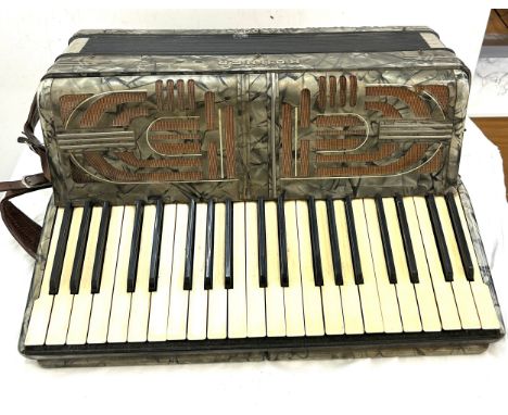 Vintage Hohner Tangov accordian, with leather carry strap, untested 