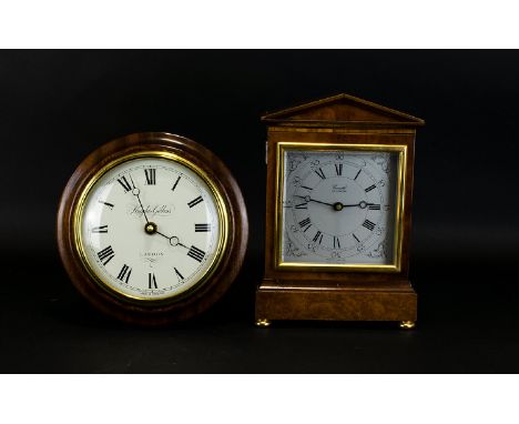 Two Modern Quartz Clocks comprising of "Comitti Of London" mantel clock with white chapter dial and Roman numerals 9 inches i