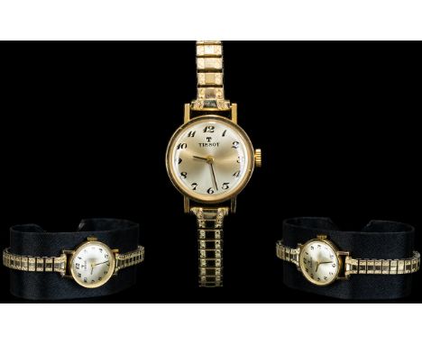 Tissot Ladies - 9ct Gold Cased Mechanical Wrist Watch. c1970's, With Gold Plated Expanding Bracelet. The Case Fully Hallmarke