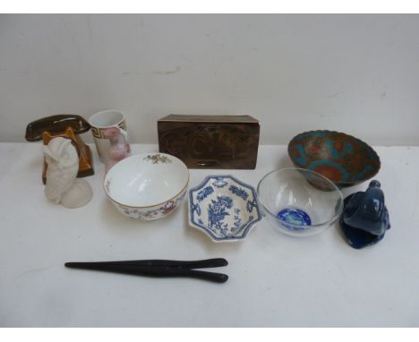 A mixed lot of ceramics including two money boxes and a Royal Worcester bowl