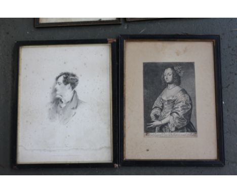 A quantity of framed engravings including After Van Dyck 'Charles the First, King of Great Britain' by W. Sharp, after G.H Ha