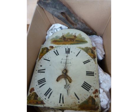 A 19th century longcase clock the dial signed Retallick Liskeard, painted with a farm scene, Roman numerals, 12in x 17in