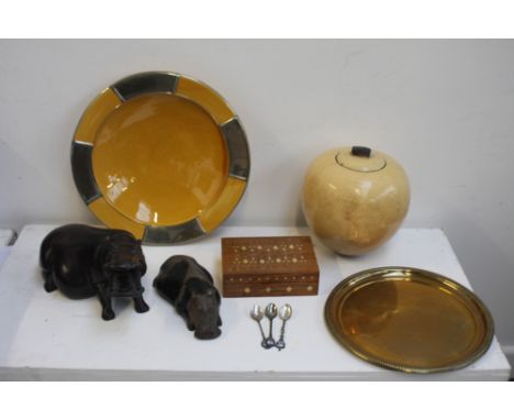 A quantity of ceramics including a large yellow glazed raku ginger jar made in Cordes sur ciel, France, (original sale label 