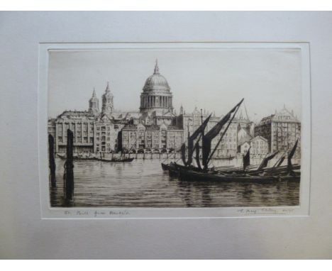 E Mary Shelley, St. Pauls from Bankside, etching numbered 40/75, 28 x 17cm