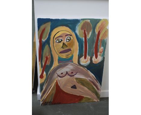 James Moynahan, Abstract portrait of a female nude, unframed, oil on canvas, dated 2015 70 x 100cm