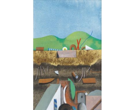 Karl Korab (Falkenstein 1937). Garten. 1973. Gouache und Collage, 22,5 x 15,5 cm, r. u. sign. und dat. Korab 73, unter Passep