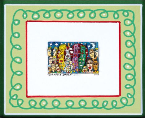 James Rizzi (New York 1950 - New York 2011). Big Apple Bunch. 2002. Farbsiebdruck in zwei Ebenen, 5 x 7,5 cm, mit gestalteter