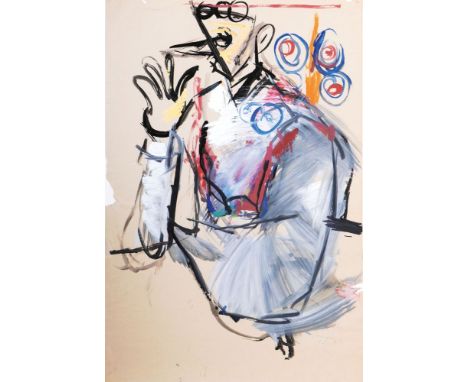 Siegfried Anzinger (Weyr 1953). Mann mit aufgestütztem Arm. 1981. Gouache, 84,5 x 53,5 cm, r. u. sign. und dat. Anzinger 81, 