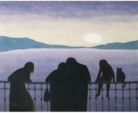 Irene Müller (Gütersloh 1941). Bei Sonnenuntergang. 1979. Öl/Lw., 59,5 x 73 cm, r. u. sign. und dat. Irene M. 79. - Deutsche 
