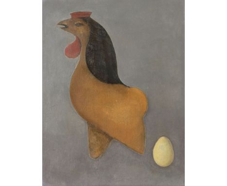 Gottfried Brockmann (Köln 1903 - Kiel 1983). Das eingebildete Huhn. 1928. Mischtechnik/Papier/Holz, 43 x 33,5 cm, u. Mitte mo