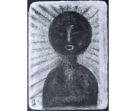 Richard Haizmann (Villingen 1895 - Niebüll 1963). Kopf in Aureole. Kohlezeichnung, 32 x 23,5 cm, r. u. monogr. RH, unter Glas