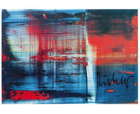 Gerhard Richter (Dresden 1932). Abstraktes Bild 858-3. Farboffset, Kunstkarte 10,5 x 14,5 cm, r. u. handsign. Richter, ungera