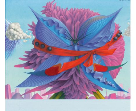 Wolfgang Hutter (Wien 1928 - Wien 2014). Schmetterling und Blüte. 1965. Öl/Faserplatte, 16 x 20 cm, r. o. sign. und dat. W. H