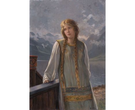 Emma Pastor Normann (Düsseldorf 1871 - 1954). Mädchen in Grün. Öl/Karton, 53,5 x 37,5 cm, r. u. sign. E. Normann, verso von d