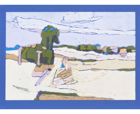 Klaus Fußmann (Velbert 1938). Landschaft bei Steinbergkirche. 2011. Farblinolschnitt, 42 x 60 cm, r. u. sign. Fußmann, l. u. 