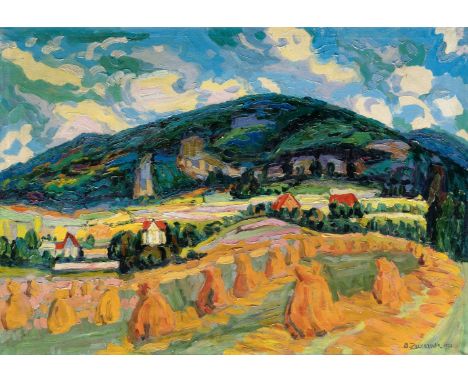 Bencion Zukerman (Lebiediew 1890 - Samarkand 1944). Landschaft in Litauen. 1922. Öl/Lw., 71,5 x 96,5 cm, r. u. sign. und dat.