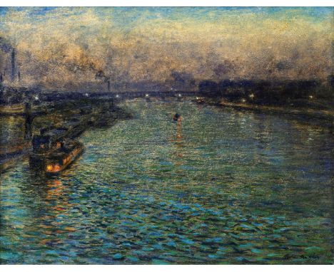 Gaston Prunier (Le Havre 1863 - Paris 1927). Paris bei Nacht. Öl/Karton, 49,5 x 64 cm, r. u. sign. Gaston Prunier. Verschmutz