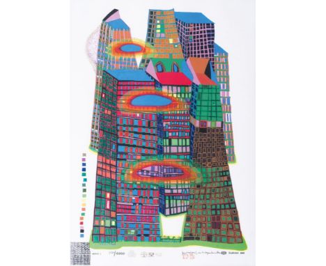 Friedensreich Hundertwasser (Wien 1928 - vor Australien 2000). Good Morning City - Bleeding Town. 1969. Farbsiebdruck und Met