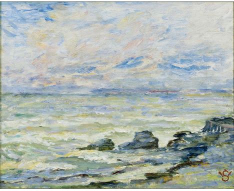 Willy Schlobach (Brüssel 1864 - Nonnenhorn a. Bodensee 1951). Felsige Küste. Öl/Malkarton, 30,5 x 39,5 cm, r. u. monogr. WS. 