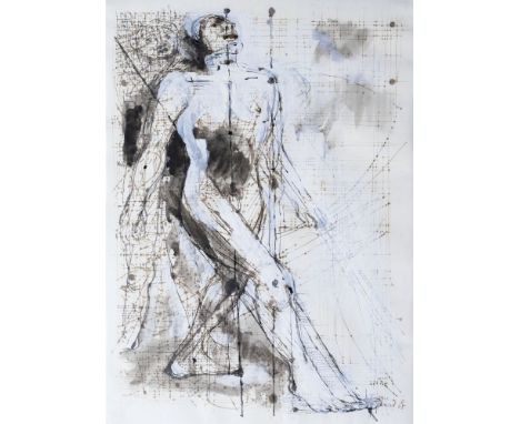 Karl Kluth (Halle/Saale 1898 - Hamburg 1972). Schreitende. 1965. Öl und Federzeichnung, 62,5 x 44,5 cm, r. u. monogr. und dat