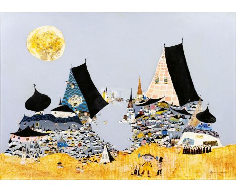 László Bornemisza (Tiszadada 1910 - Budapest 1995). Északi Varos - Nördliche Stadt. 1978. Öl/Hartfaser, 69 x 89,5 cm, r. u. s