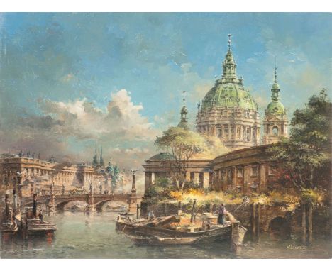 Detlev Nitschke (Berlin 1935). Berliner Dom und Spree. Öl/Holz, 34 x 46 cm, r. u. sign. Nitschke, ungerahmt. - Deutscher Vedu