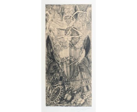 Ernst Fuchs (Wien 1930 - Wien 2015). Der Triumph des Einhorns. Radierung, 69,5 x 31,5 cm, r. u. mit Bleistift sign. Ernst Fuc