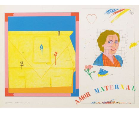 Dieter Glasmacher (Krefeld 1940). Amor Maternal. 1972. Farbsiebdruck und Farblithographie, 49 x 66 cm, l. u. mit Bleistift si