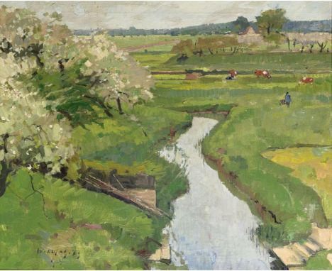 Willy Lucas (Driburg 1884 - Partenkirchen 1918). Landschaft am Niederrhein. 1915. Öl/Lw., 66,5 x 76,5 cm, l. u. sign. W. Luca