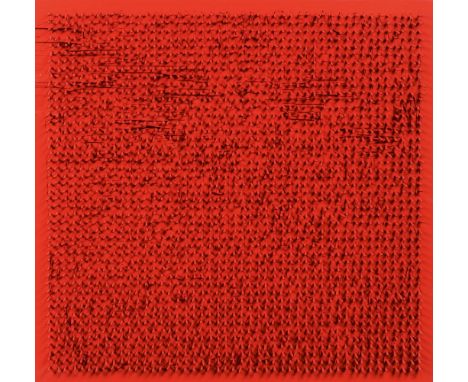 Bernard Aubertin (Fontenay-aux-Roses 1934 - Reutlingen 2015). Tableau Clous. 1970. Nägel und Brett, rot gefaßt, 50 x 50 cm, v