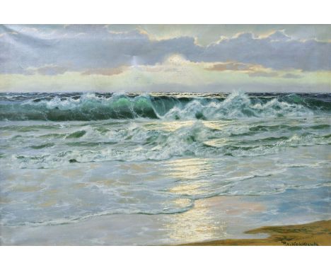 Patrick von Kalckreuth (Kiel 1898 - Starnberg 1970). Sonnenuntergang, Brandung. Öl/Lw., 60 x 90 cm, r. u. sign. P. v. Kalckre