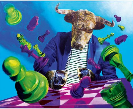 Edwin Smeenge (Winschoten 1968). Checkmate. 2015. Acryl/Lw., 160 x 200 cm, r. u. monogr. ES, auf dem Keilrahmen betitelt sowi
