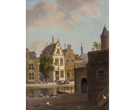 Jan Hendrik Verheyen (Utrecht 1778 - Utrecht 1846). Aus einer niederländischen Stadt. Öl/Holz, 21 x 15,5 cm, r. u. sign. IH V