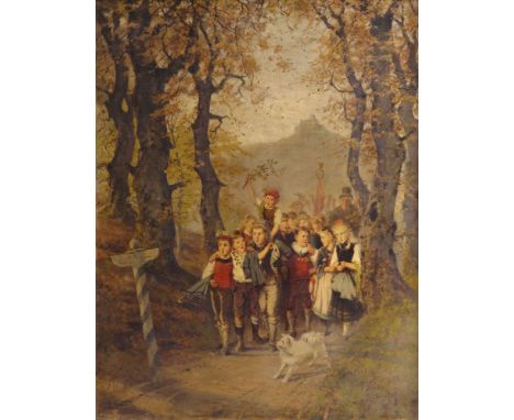 Fritz Beinke (Düsseldorf 1842 - Düsseldorf 1907). Der Schulausflug. Öl/Lw., 68 x 55,5 cm, r. u. sign. F. Beinke Düsseldorf. V