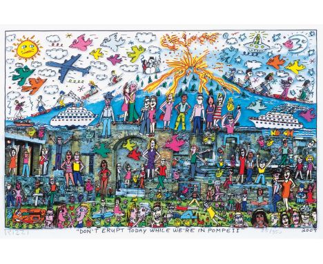 James Rizzi (New York 1950 - New York 2011). Don't Erupt Today While We're in Pompeii. 2009. Farbsiebdruck in zwei Ebenen, 24