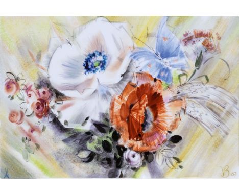 Volkmar Bretschneider (Meissen 1930). Porzellanbild 'Blumensommer'. 1987. Rechteckiges Bildfeld mit großflächigem, farbigem B