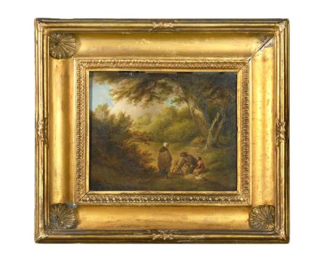Travellers building a campfireoil on panel20.5 x 24.5cmThe painting is executed in oil on a wooden panel support with a horiz