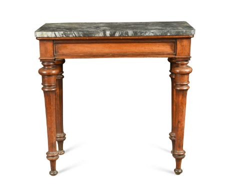 A marble topped console table stamped 'Holland &amp; Sons', late 19th century, the rounded rectangular marble top over a moul