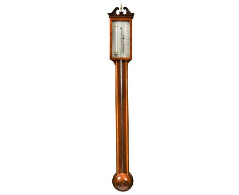 A late George III mahogany stick barometer by Baptista Ronchetti, Manchester, the swan neck pediment with urn finial above si