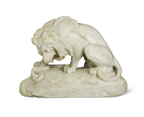 carved white marble46 x 63 x 30cmTeeth all present, some small chips and losses to the mane, some light surface dirt overall,